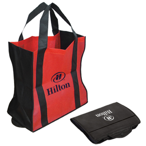 NW4060-FOLDING NON WOVEN TOTE BAG-Red/Black