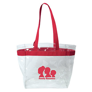 TO6379-C-THE STADIUM CLEAR VINYL TOTE-Clear/Red (Clearance Minimum 150 Units)
